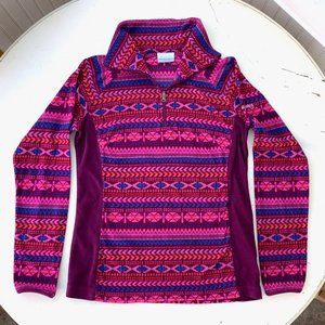 Columbia Pink Purple Patterned Quarter-Zip Fleece Pullover - Sz Small
